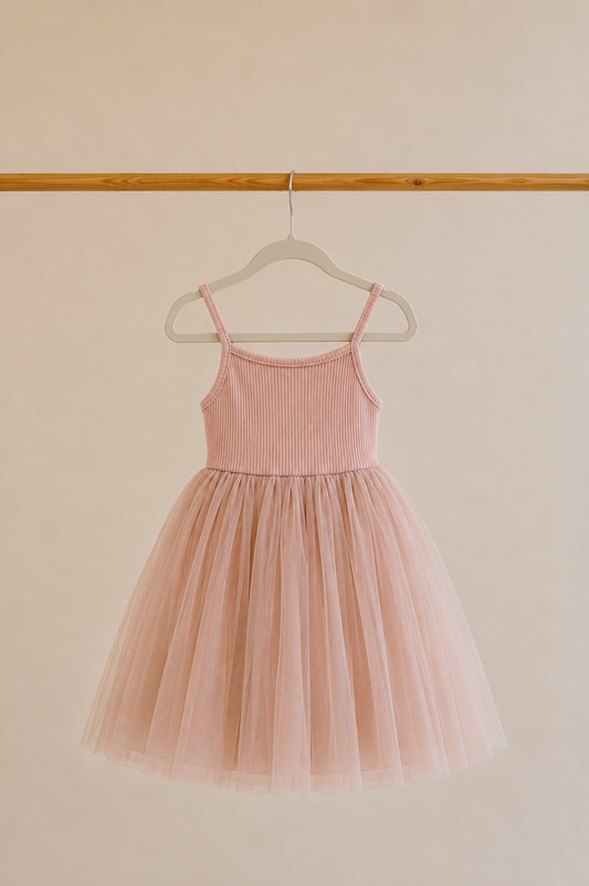 Confetti Kids Ribbed Tulle Dress Dusty Pink