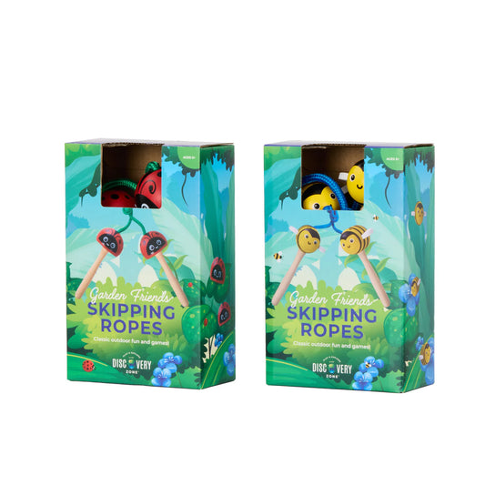 Discovery Zone Wooden Skipping Rope – Garden Friends with wooden handles and colourful garden-themed design, a fun outdoor toy for active play and coordination.