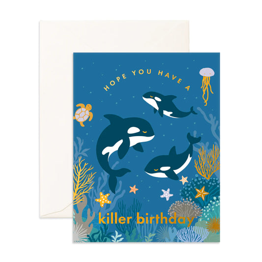 Fox & Fallow Killer Whales Birthday Card
