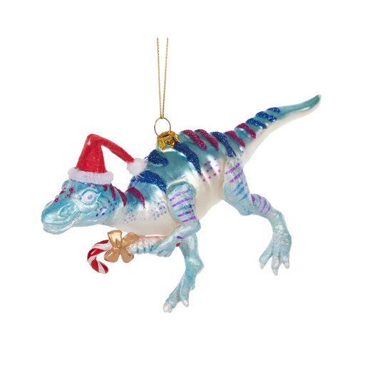 Holly & Ivy Glass Blue Dinosaur Ornament