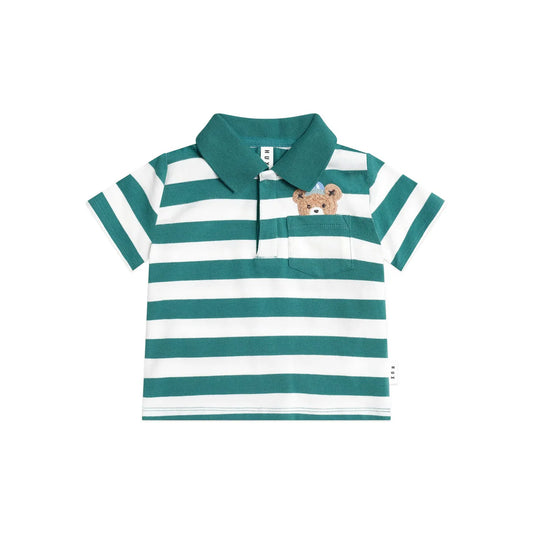 Huxbaby Peekaboo Green Stripe Polo Tee