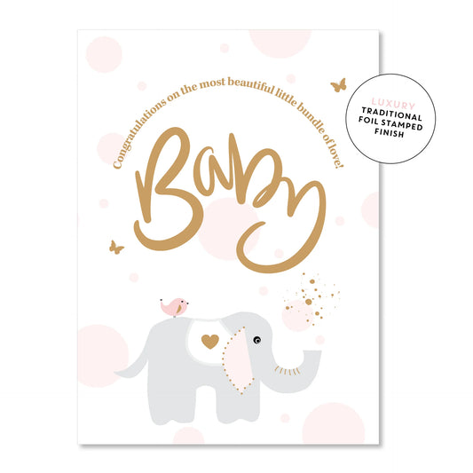 Just Smitten Baby Elephant Pink Baby Card