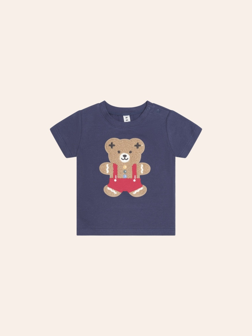 Huxbaby Gingerbread Tee featuring a festive gingerbread Hux character graphic on a comfortable kids’ Christmas t-shirt.