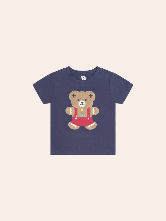Huxbaby Gingerbread Tee featuring a festive gingerbread Hux character graphic on a comfortable kids’ Christmas t-shirt.
