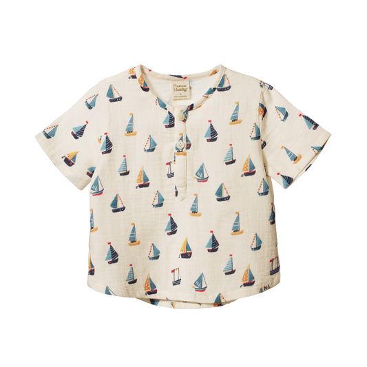 Nature Baby Short Sleeve Caravan Muslin Shirt Regatta Print