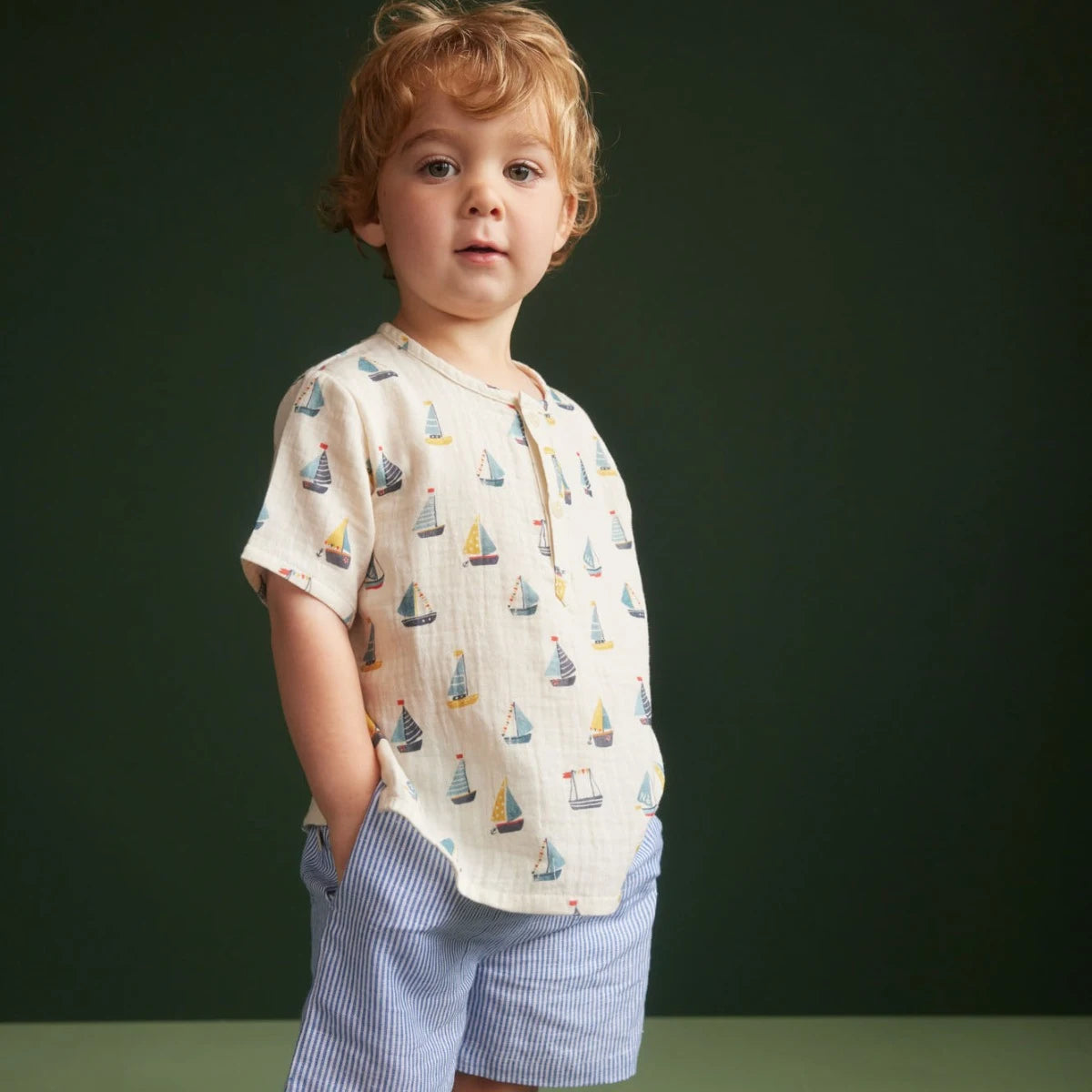 Nature Baby Short Sleeve Caravan Muslin Shirt Regatta Print