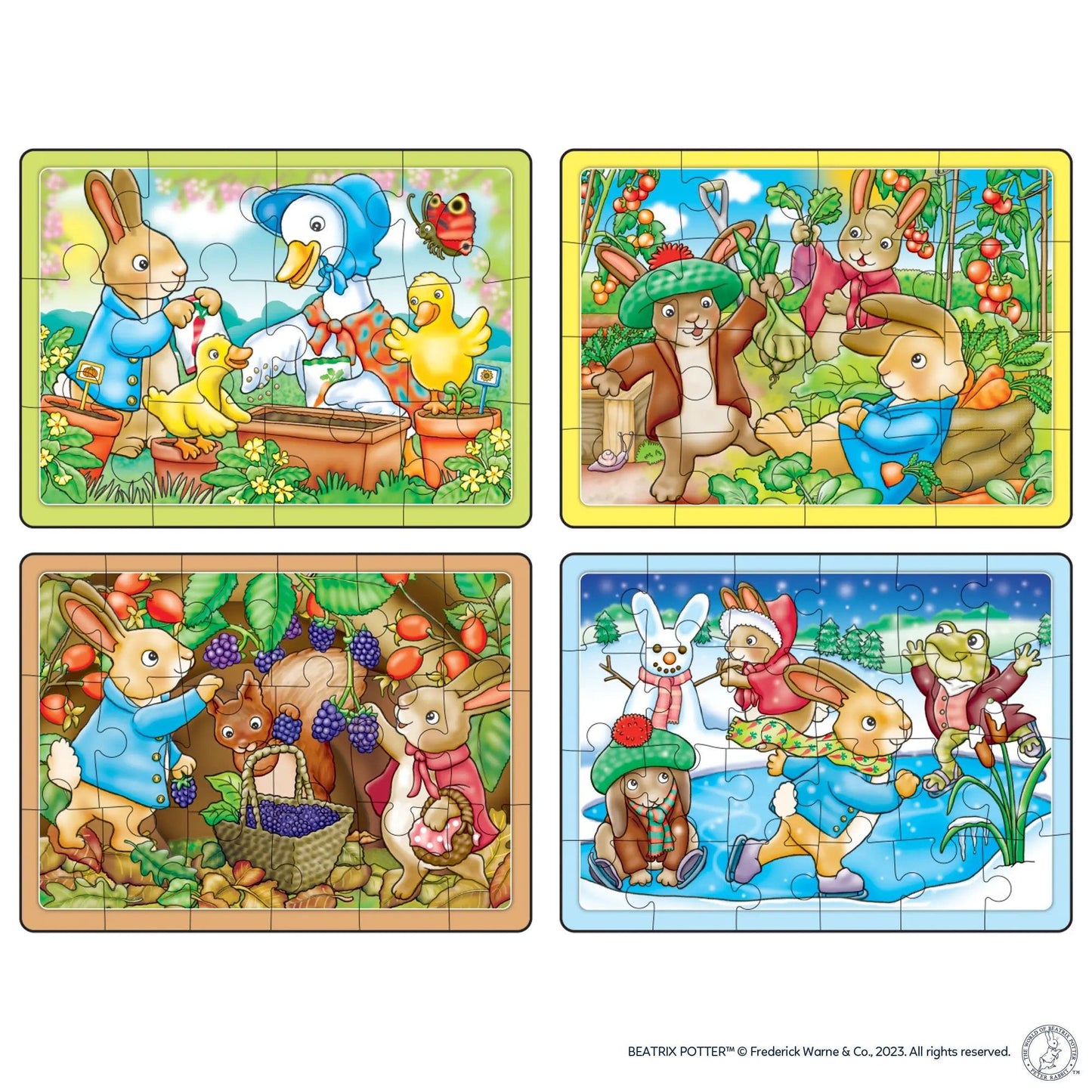 Peter Rabbit 4-in-a-Box Puzzles by Orchard Toys for preschoolers featuring Beatrix Potter characters