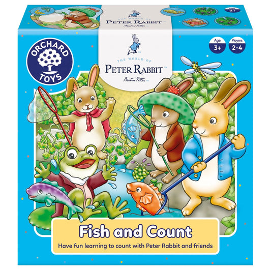 Educational Preschool Orchard Toys Peter Rabbit Fish and Count board game featuring Beatrix Potter characters