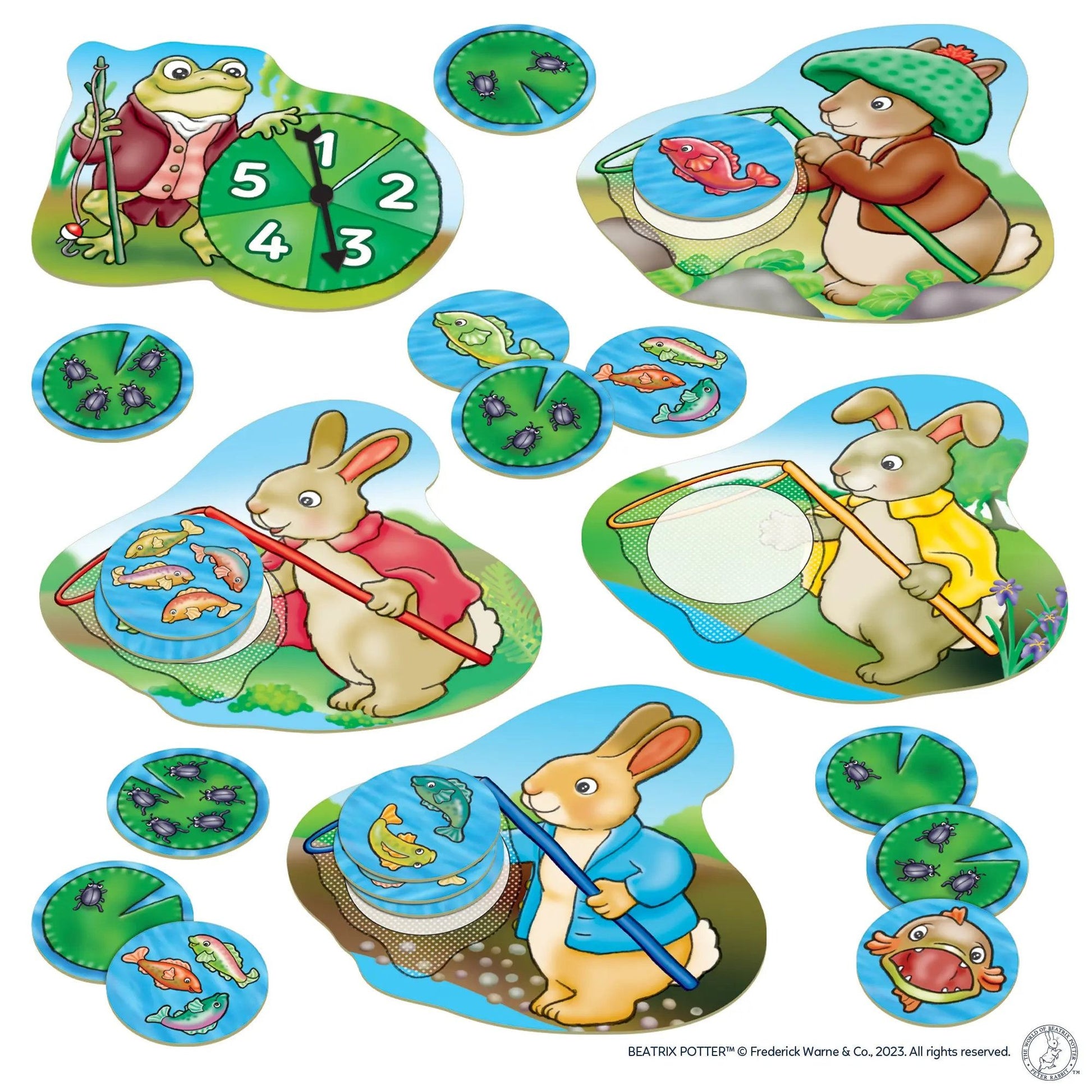 Educational Orchard Toys Peter Rabbit Fish and Count board game featuring Beatrix Potter characters