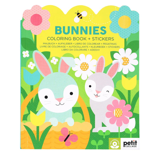 Petit Collage Colouring Book with Stickers Bunnies