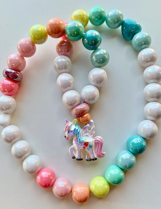 Red Bobble Necklace Pearly Unicorn