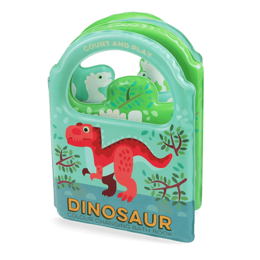 Rex London Dinosaur Colour Changing Bath Book waterproof educational bath toy for babies and toddlers featuring colourful baby dinosaurs.