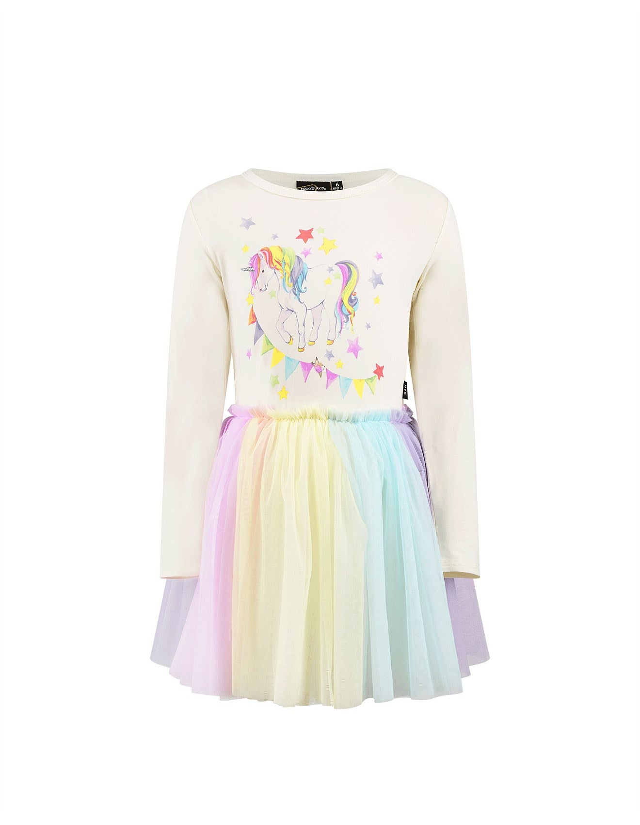 Rock Your Baby Long Sleeve Circus Dress Unicorn Flags