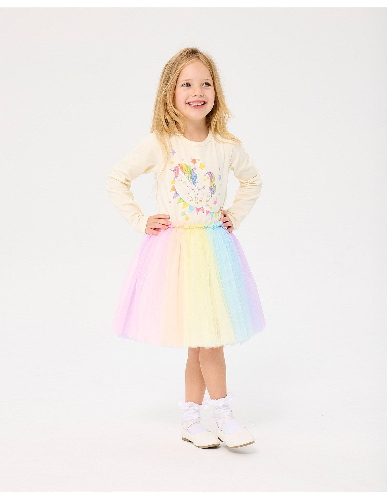 Rock Your Baby Long Sleeve Circus Dress Unicorn Flags