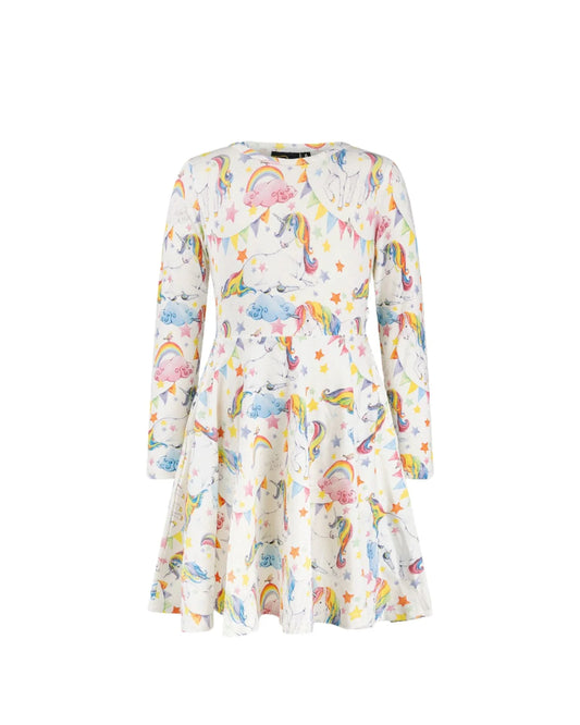Rock Your Baby Long Sleeve Waisted Dress Unicorn Flags