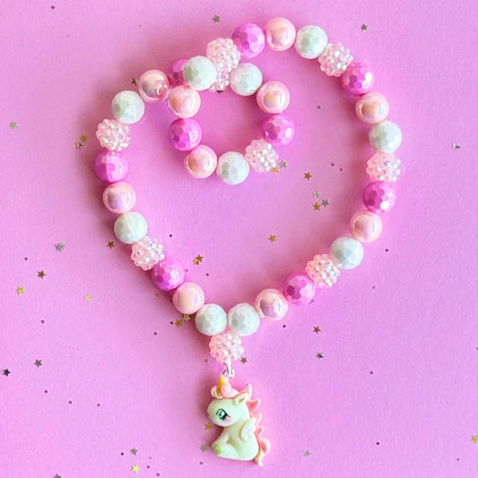 Sweet As Sugar Beaded Necklace Pink Unicorn