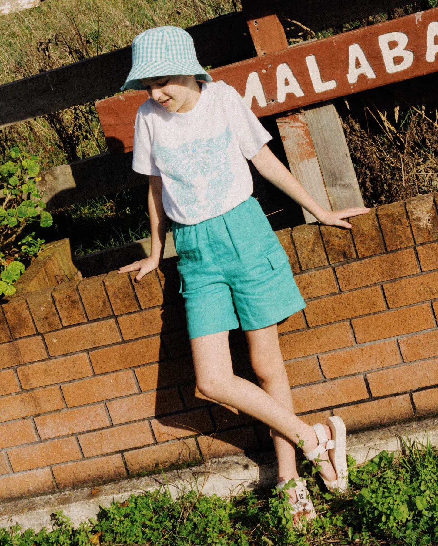 The Girl Club Teal Linen Cargo Shorts