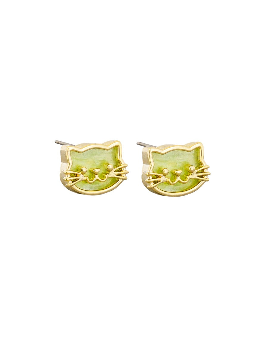 Tiger Tree Green Kitty Cat Earrings