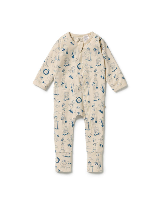 Wilson & Frenchy Tout Est Magique Organic Zipsuit with Feet baby sleepsuit in soft organic cotton with magical print and footed design.
