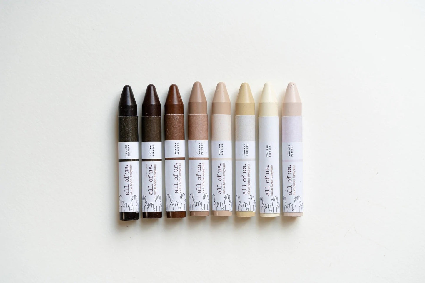 All of Us Skin Tone Beeswax Crayons set of 8 natural crayons for inclusive art, creativity and fine motor skill development.