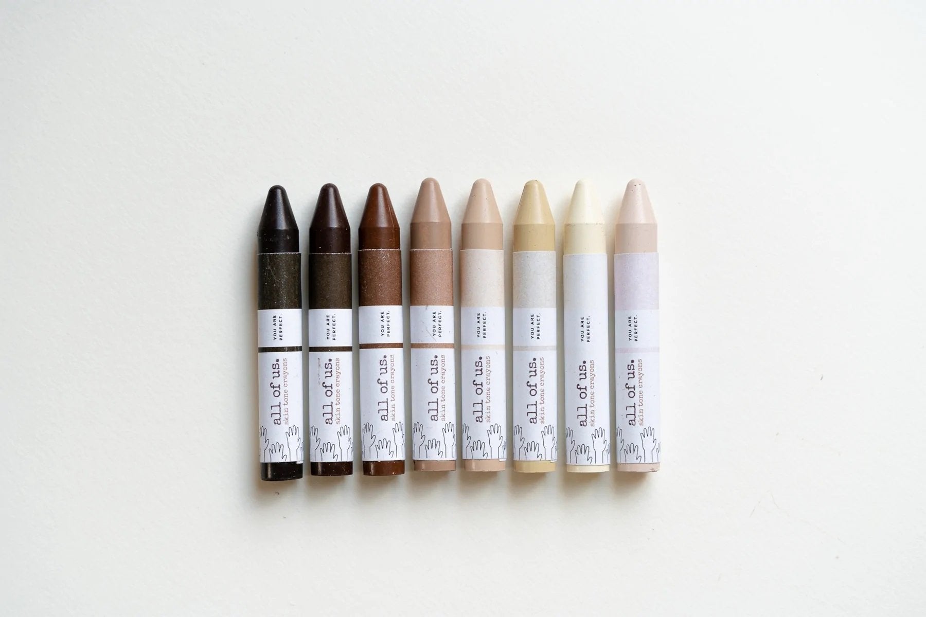 All of Us Skin Tone Beeswax Crayons set of 8 natural crayons for inclusive art, creativity and fine motor skill development.