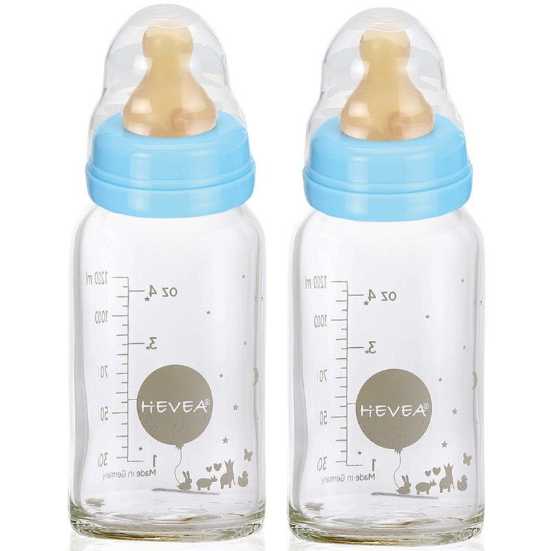 HEVEA Baby Glass Bottle 120ml 2pk