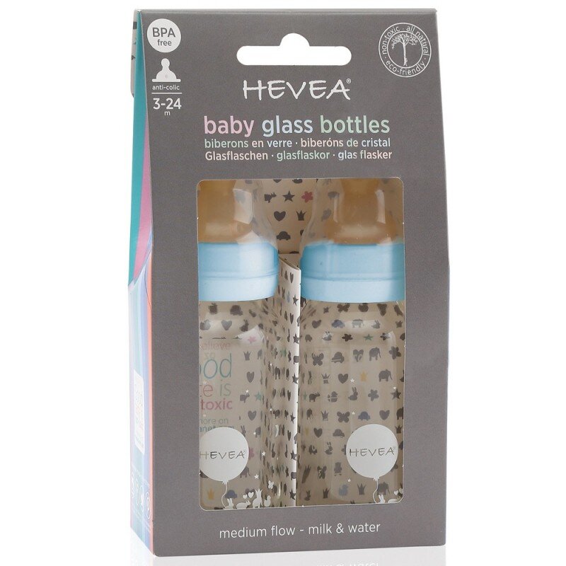 HEVEA Baby Glass Bottle 120ml 2pk