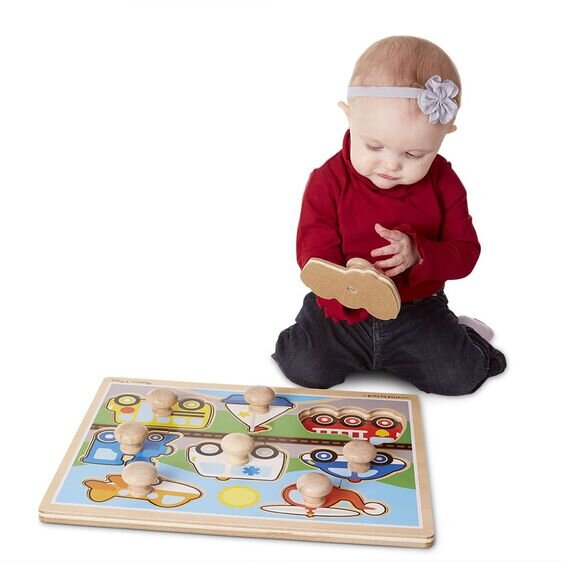 Melissa & Doug Large Wooden Knob Puzzle Vehicles