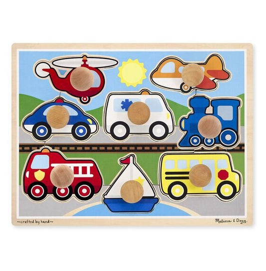 Melissa & Doug Large Wooden Knob Puzzle Vehicles