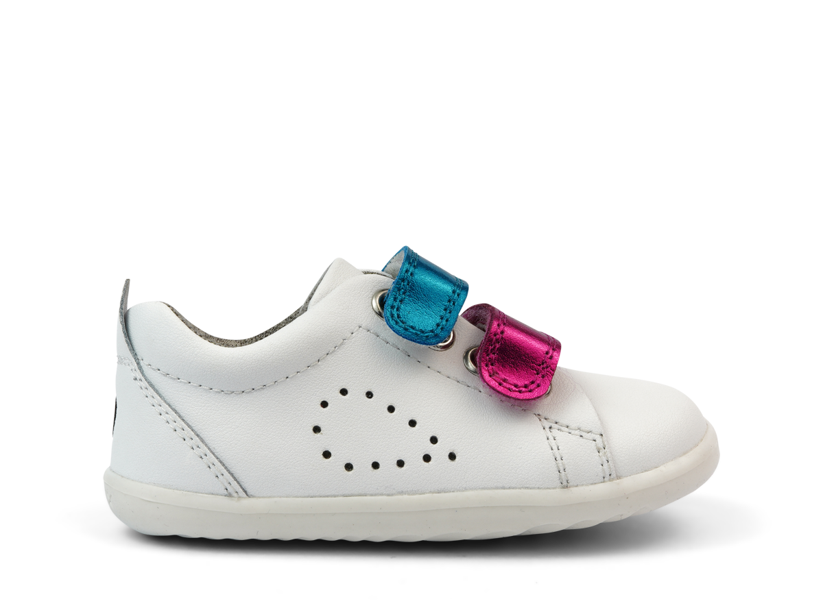 Bobux Switch White (Raspberry & Peacock Metallic) Grass Court Shoe