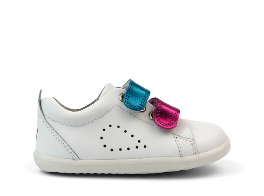 Bobux Switch White (Raspberry & Peacock Metallic) Grass Court Shoe