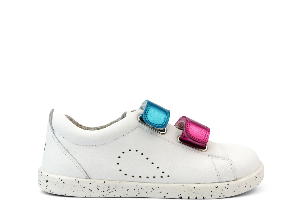 Bobux Switch White (Raspberry & Peacock Metallic) Grass Court Shoe