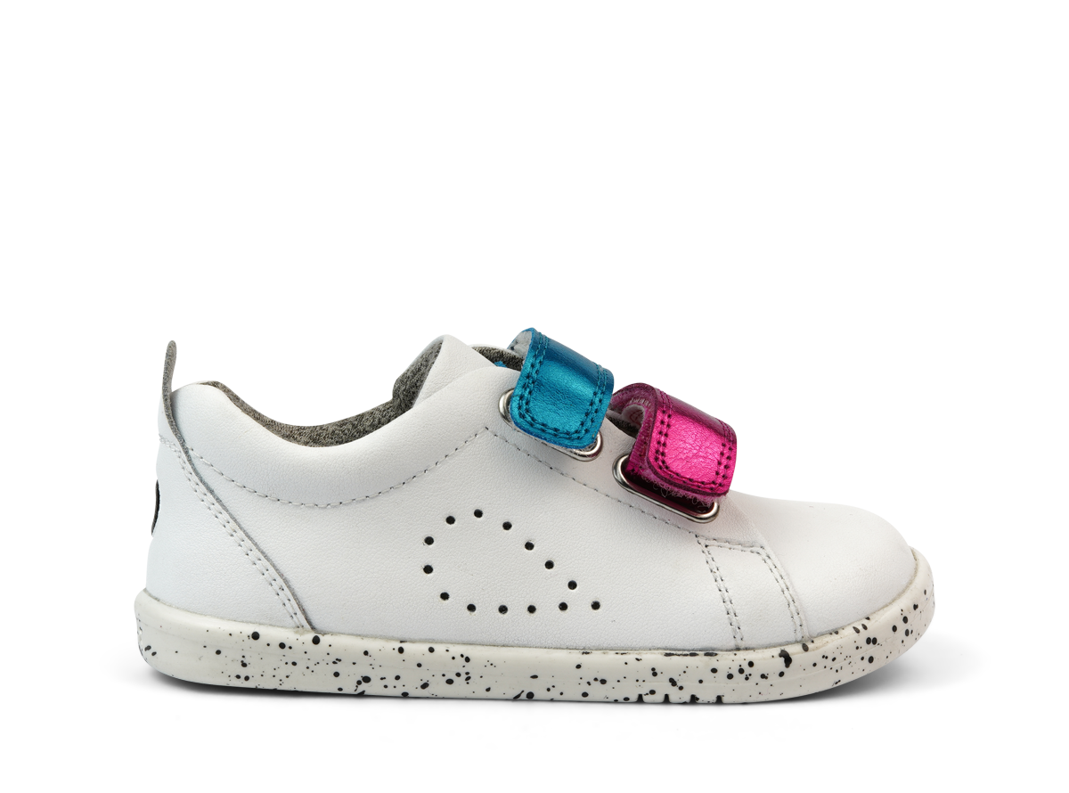 Bobux Switch White (Raspberry & Peacock Metallic) Grass Court Shoe