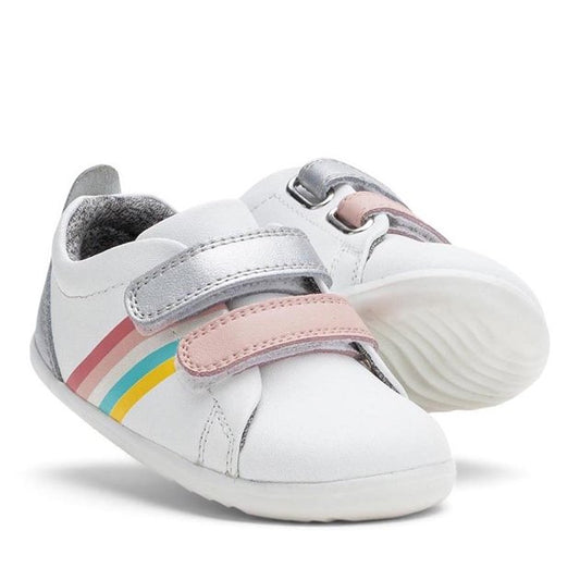 Bobux  White and Silver and Rainbow Grass Court Shoes