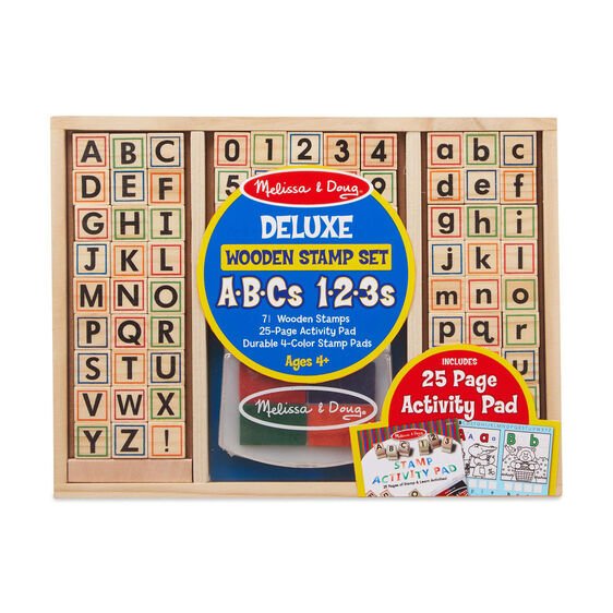 Melissa & Doug Deluxe Wooden Stamp Set ABC 123